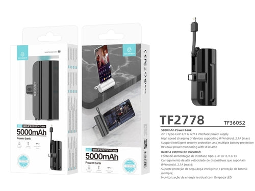 Carregador Portátil 5000mAh com Cabo 2 em 1 (Tipo C + Lightning) – Techancy TF2778